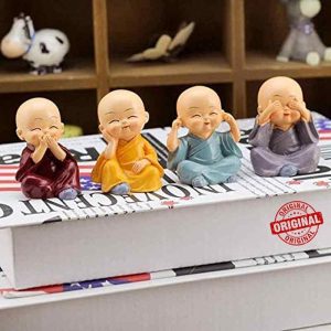 TIED RIBBONS Set of 4 Buddha Monks Statues Showpiece for Home Decoration (Multicolor